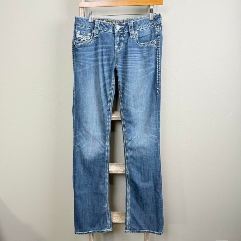 Vintage Y2K Rock Revival LowRise Bedazzled Bootcut Denim Jeans 27x29